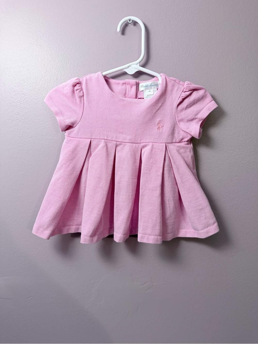 Ralph Lauren Baby Girl Pink Pleated Short Sleeve Cotton Knit Dress Top